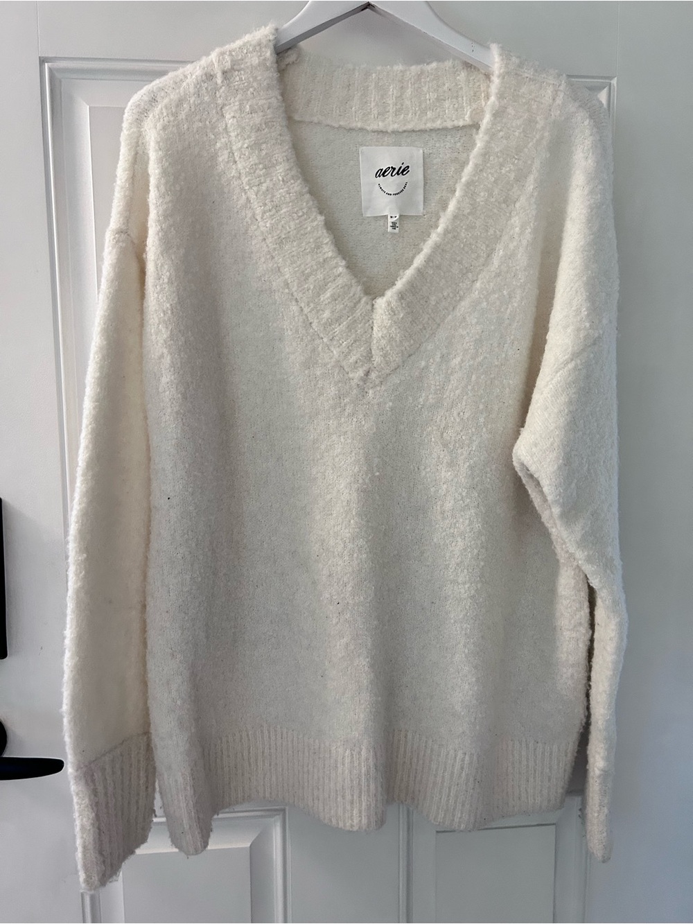 aerie Cream V-Neck Bouclé Sweater